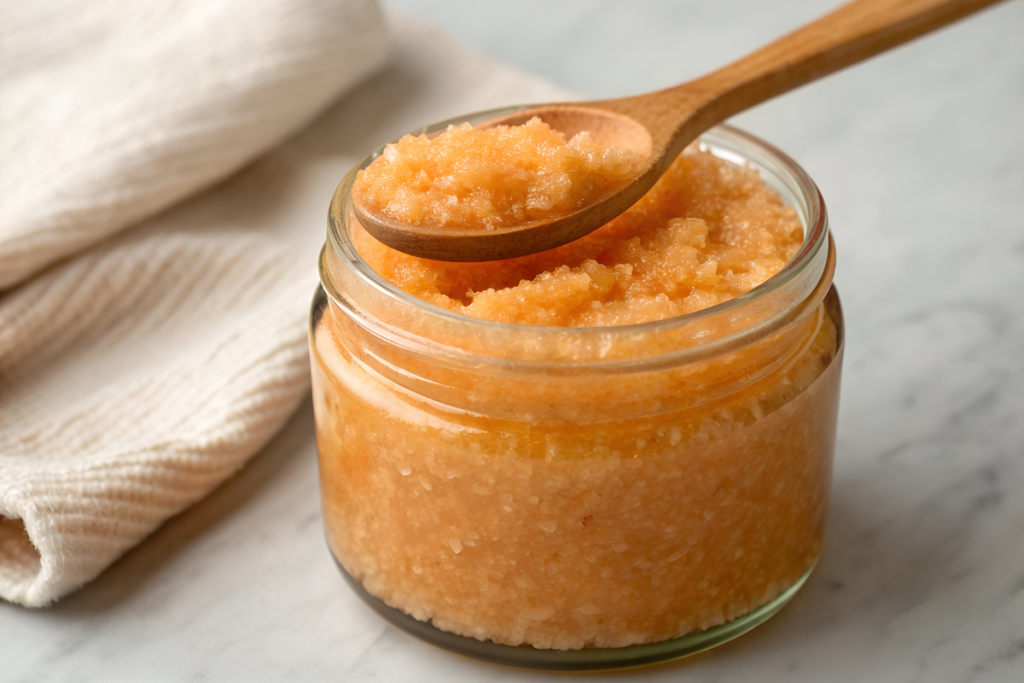 Mixing almonds, honey, and oil to prepare Moroccan natural scrub